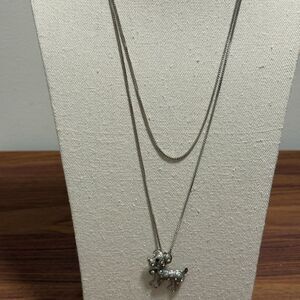 Betsey Johnson Signed 2 Layer Silver-tone Necklace with Dog pendant.